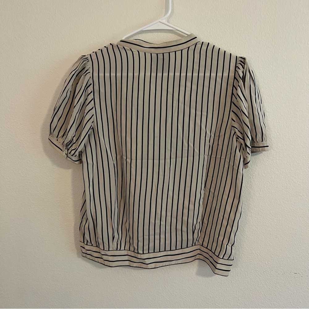 Vintage 100% Silk Ralph Lauren Rugby Striped Ruffle Blouse - Picture 4 of 5